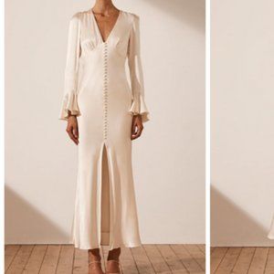 Shona Joy LA LUNE FRILL CUFF BIAS MIDI DRESS - CREAM